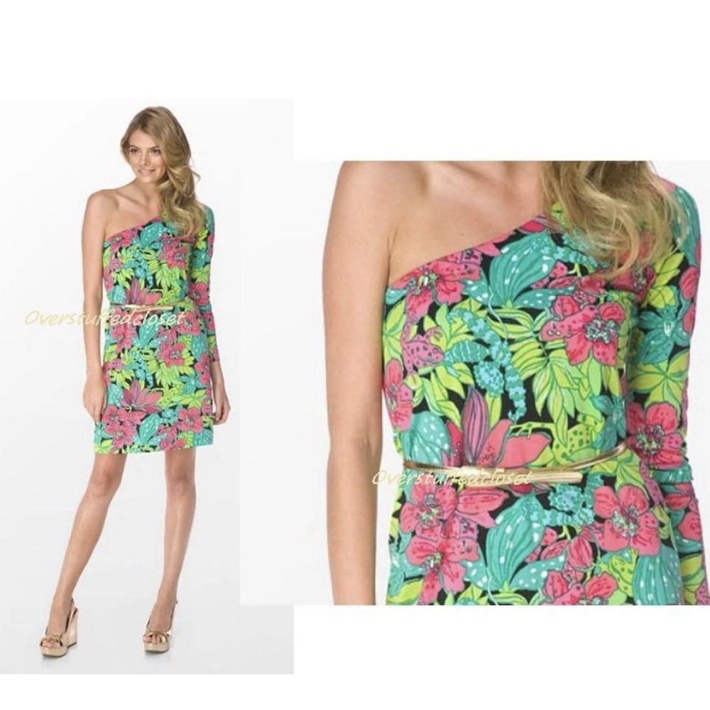 Lilly Pulitzer‎ Whitaker Dress Size XS One Shoulder Skip On It Floral Silk Blend
